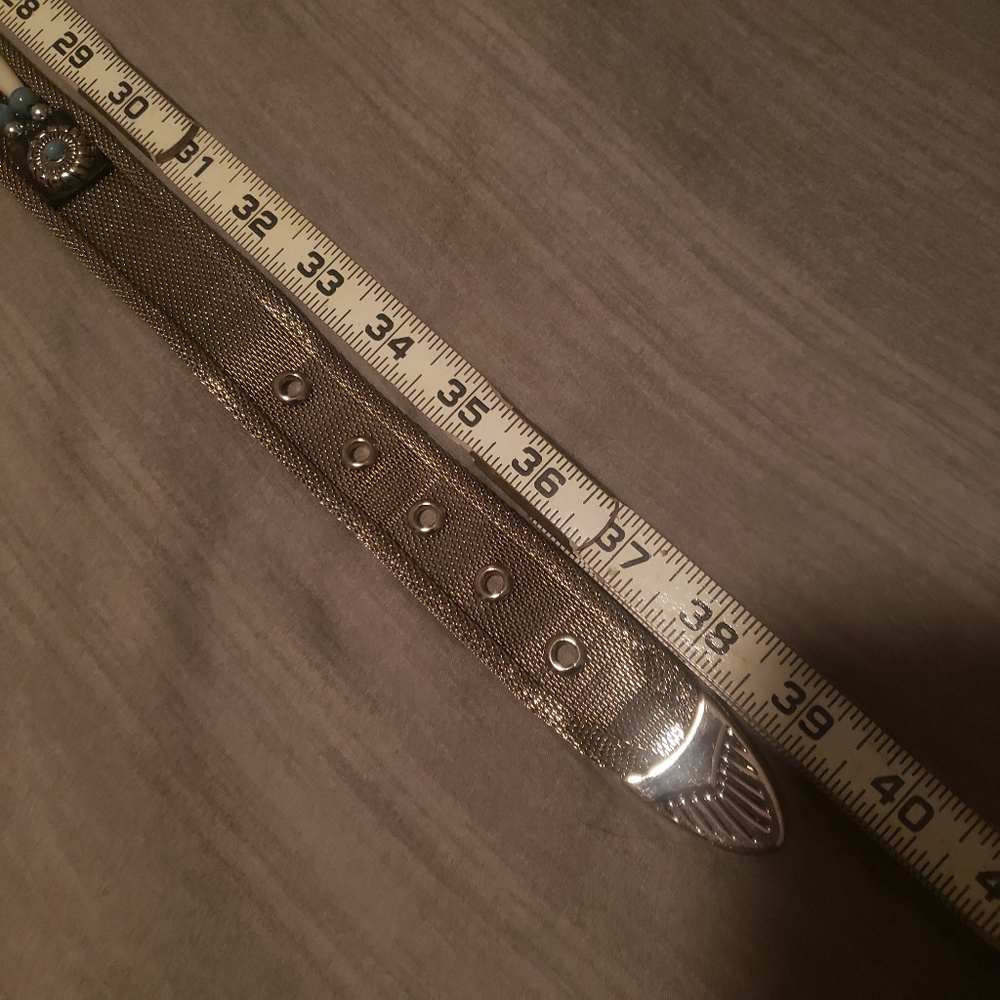 Silver mesh Belt with turquoise and ivory colored beads western - Picture 5 of 5